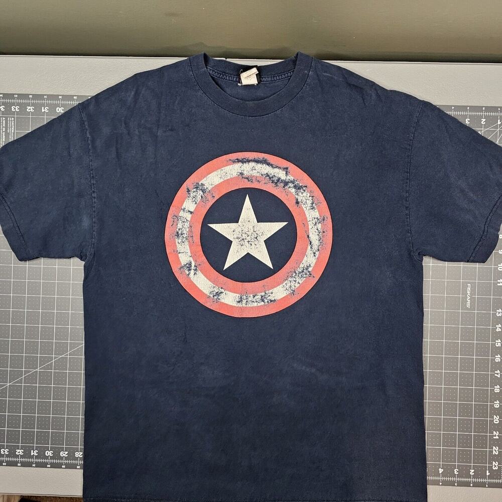Vintage Captain America Tshirt Large Blue Mad Engine y2k Marvel Streetwear Read